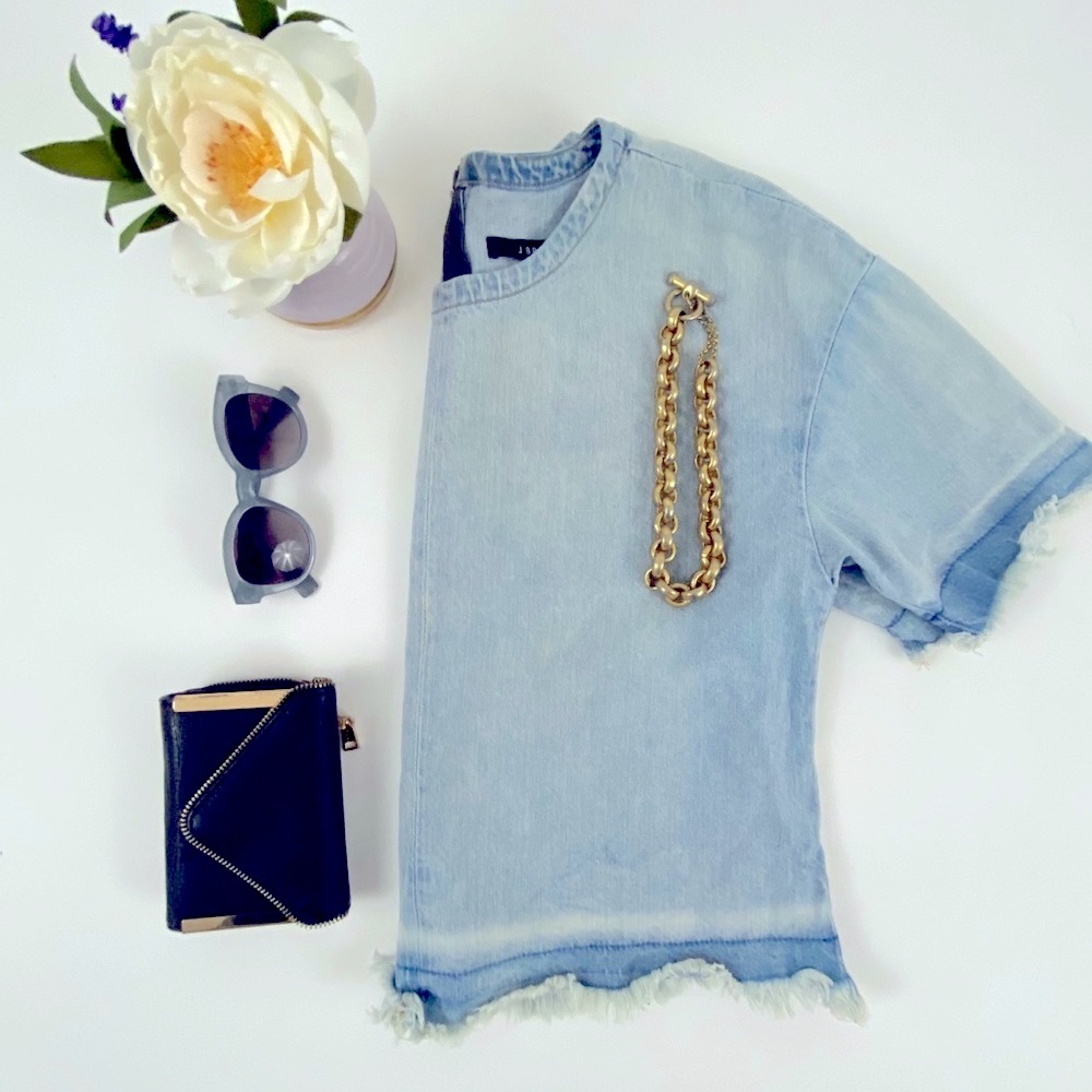 J brand frayed denim crop top